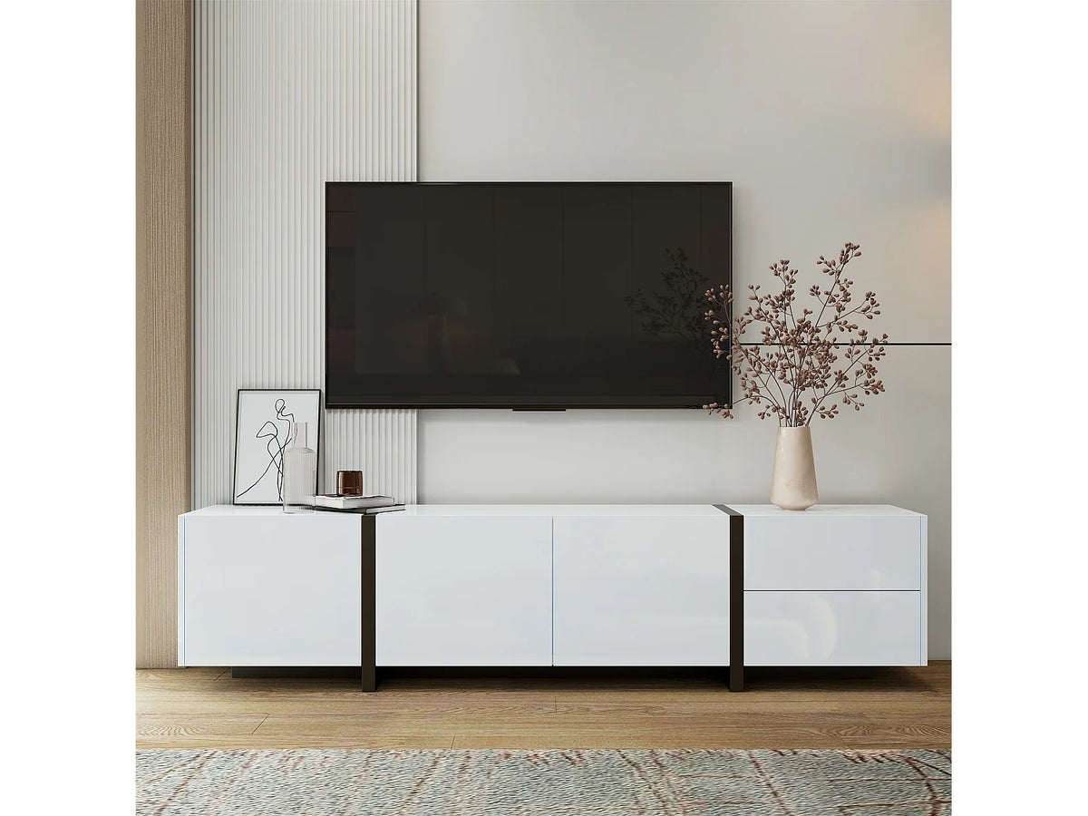 Meuble TV en Bois Blanc 170 cm 4 Portes 1 Tiroir Moderne - MERAX vue 8