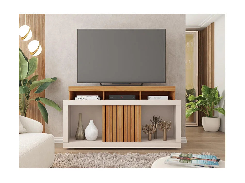 Meuble TV Effet Chêne Blanc 136 cm - BEAUX MEUBLES PAS CHERS vue 4