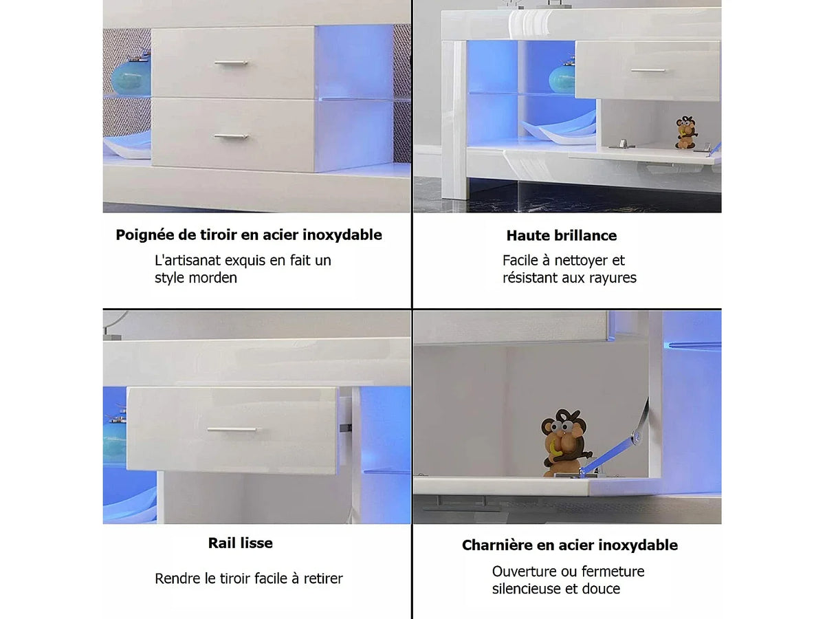 Meuble TV en Bois Blanc 130 cm - DRIPEX vue 4