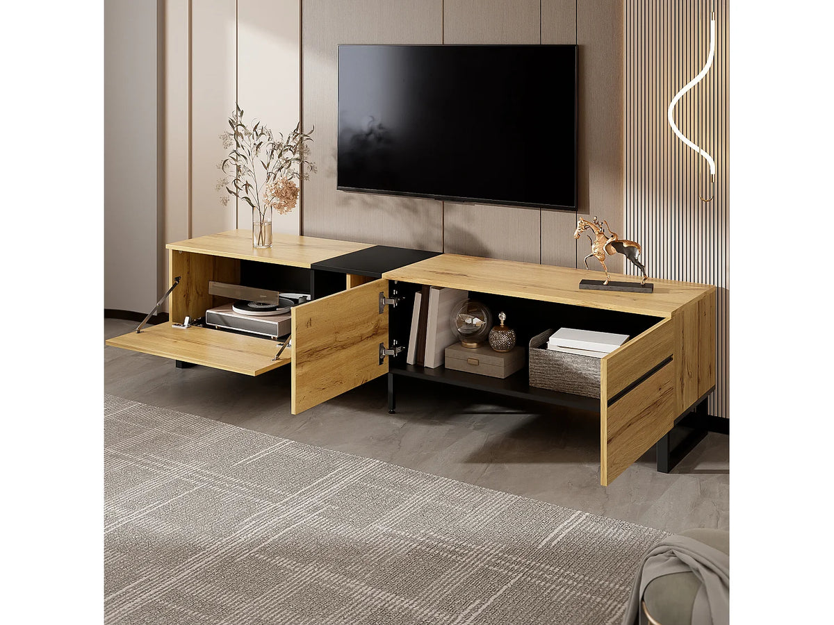 Meuble TV Bas en Bois 180 cm 3 Portes - MERAX vue 3
