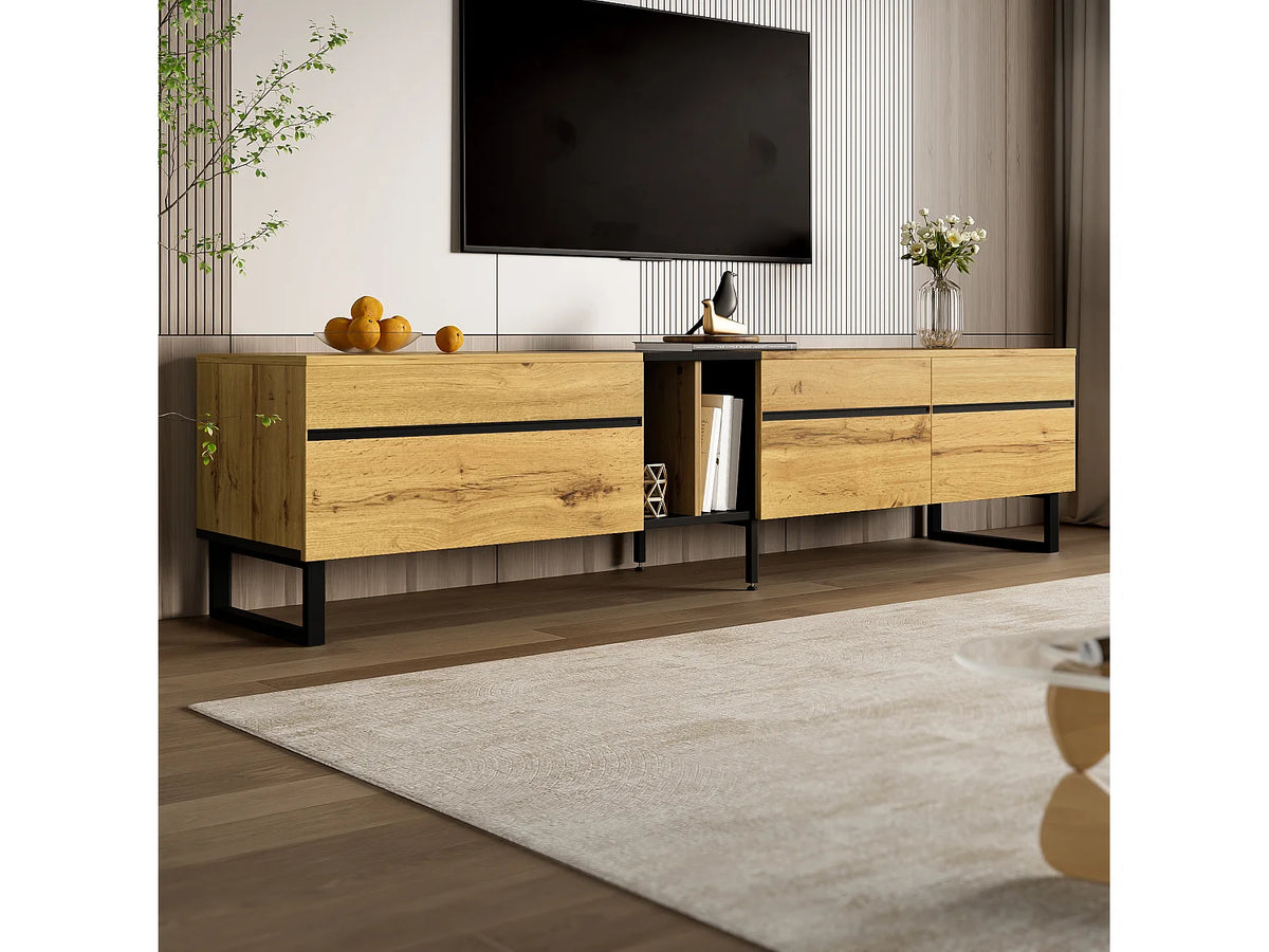 Meuble TV Bas en Bois 180 cm 3 Portes - MERAX vue 6