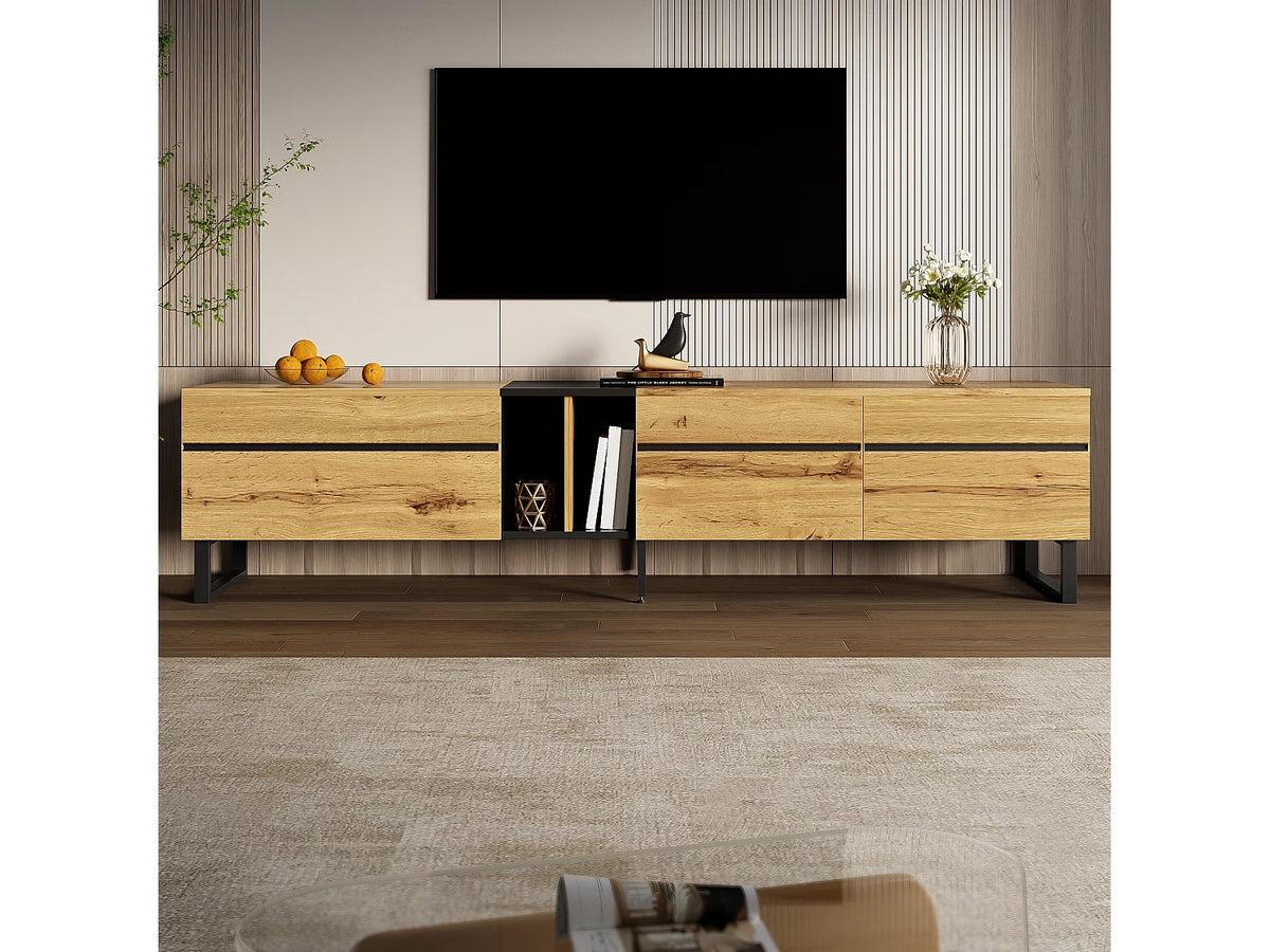 Meuble TV Bas en Bois 180 cm 3 Portes - MERAX vue 7