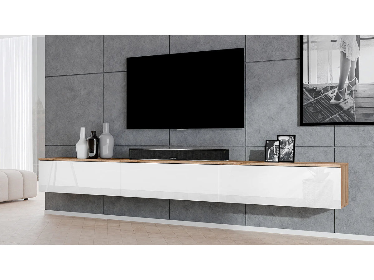 Meuble TV Suspendu Blanc 300 cm - AX LIVING vue 2