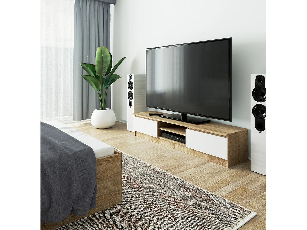 Meuble TV Effet Chêne Blanc 160 cm - AKORD
