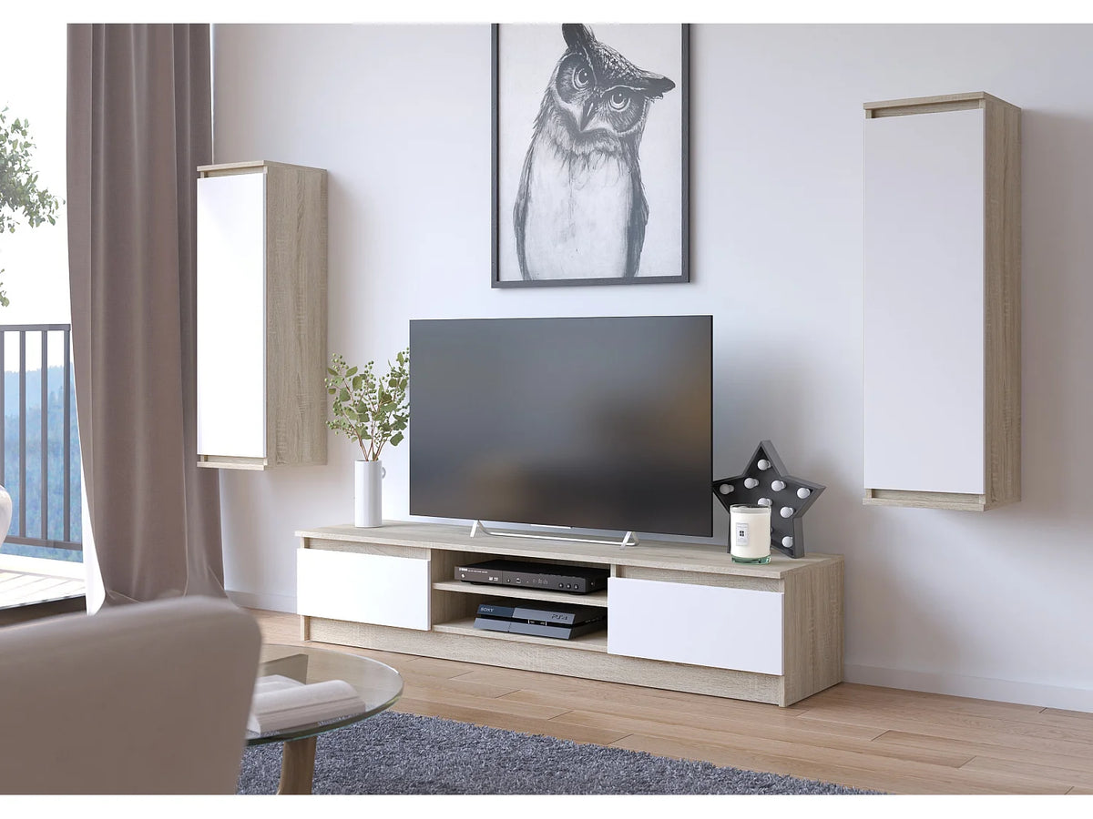 Meuble TV Effet Chêne Blanc 160 cm - AKORD vue 4
