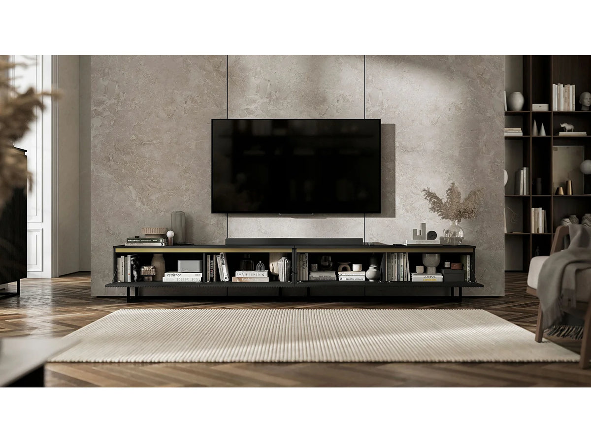Meuble TV en Bois Noir 280 cm - SELENE vue 6