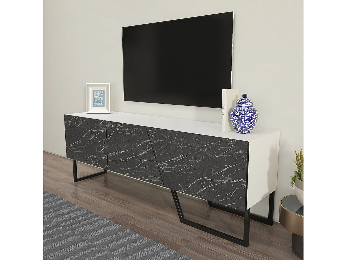 Meuble TV en Bois Blanc 150 cm Noir - DECOROTIKA FR vue 2