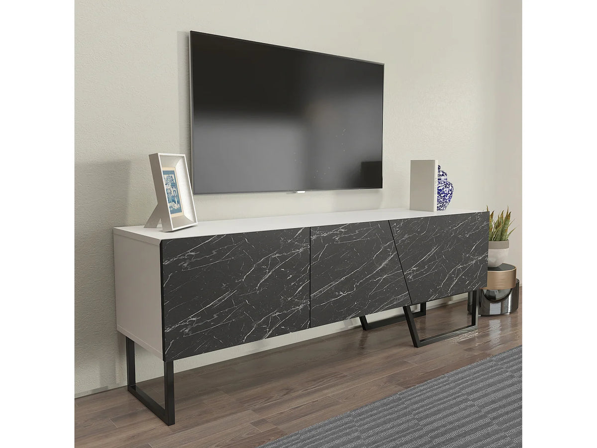 Meuble TV en Bois Blanc 150 cm Noir - DECOROTIKA FR vue 3