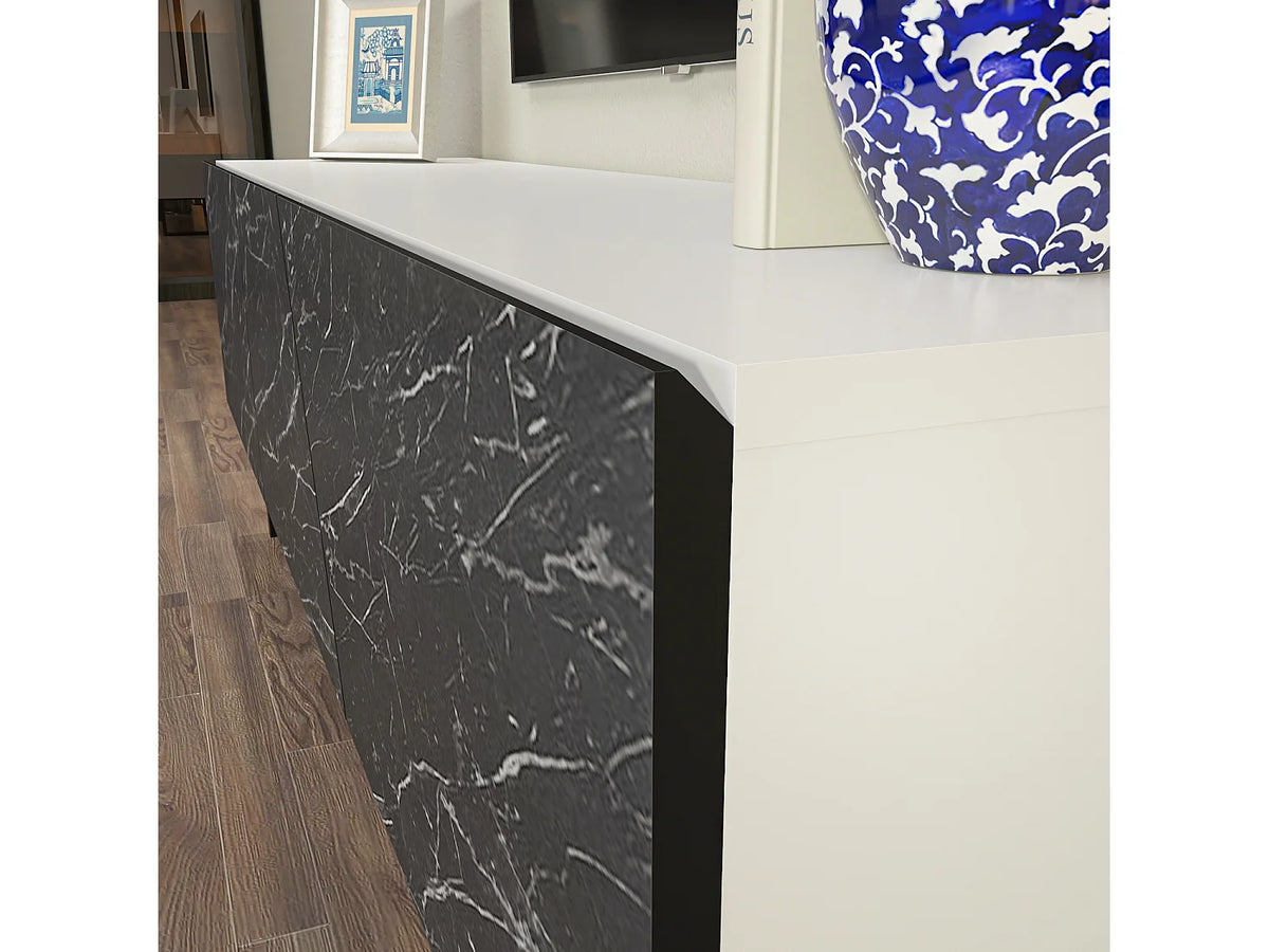 Meuble TV en Bois Blanc 150 cm Noir - DECOROTIKA FR vue 4