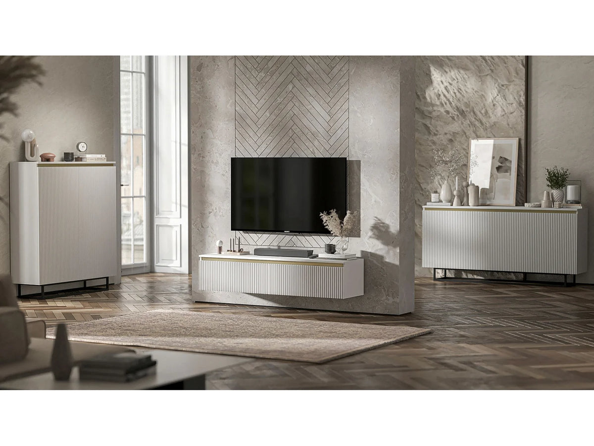 Meuble TV en Bois Blanc 140 cm - SELENE vue 8