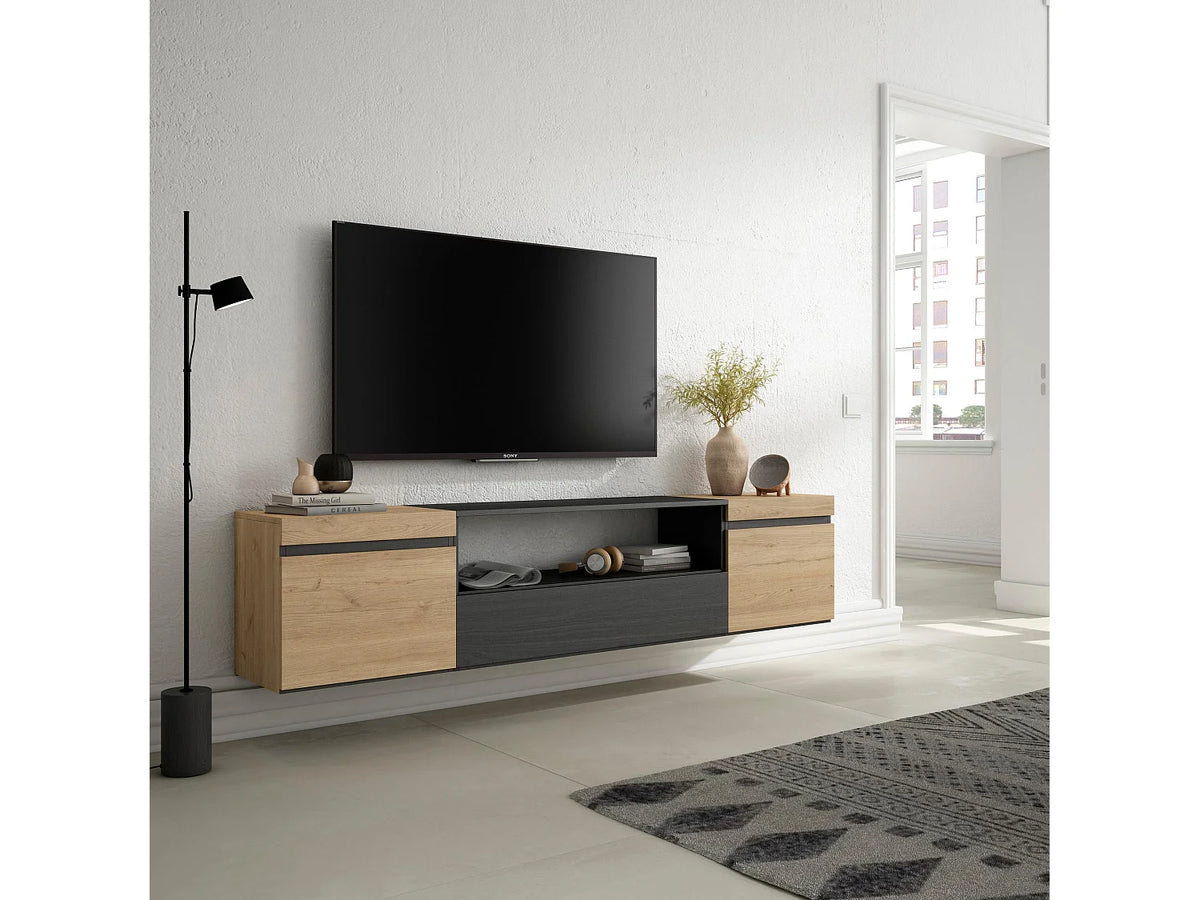 Meuble TV Suspendu Noir 203 cm - SKRAUT HOME vue 2