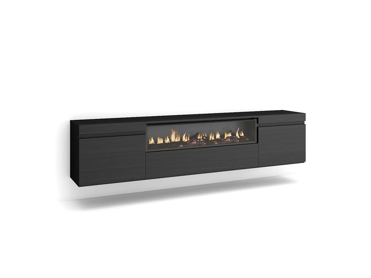 Meuble TV Suspendu en Bois 203 cm avec LED avec Cheminée - SKRAUT HOME