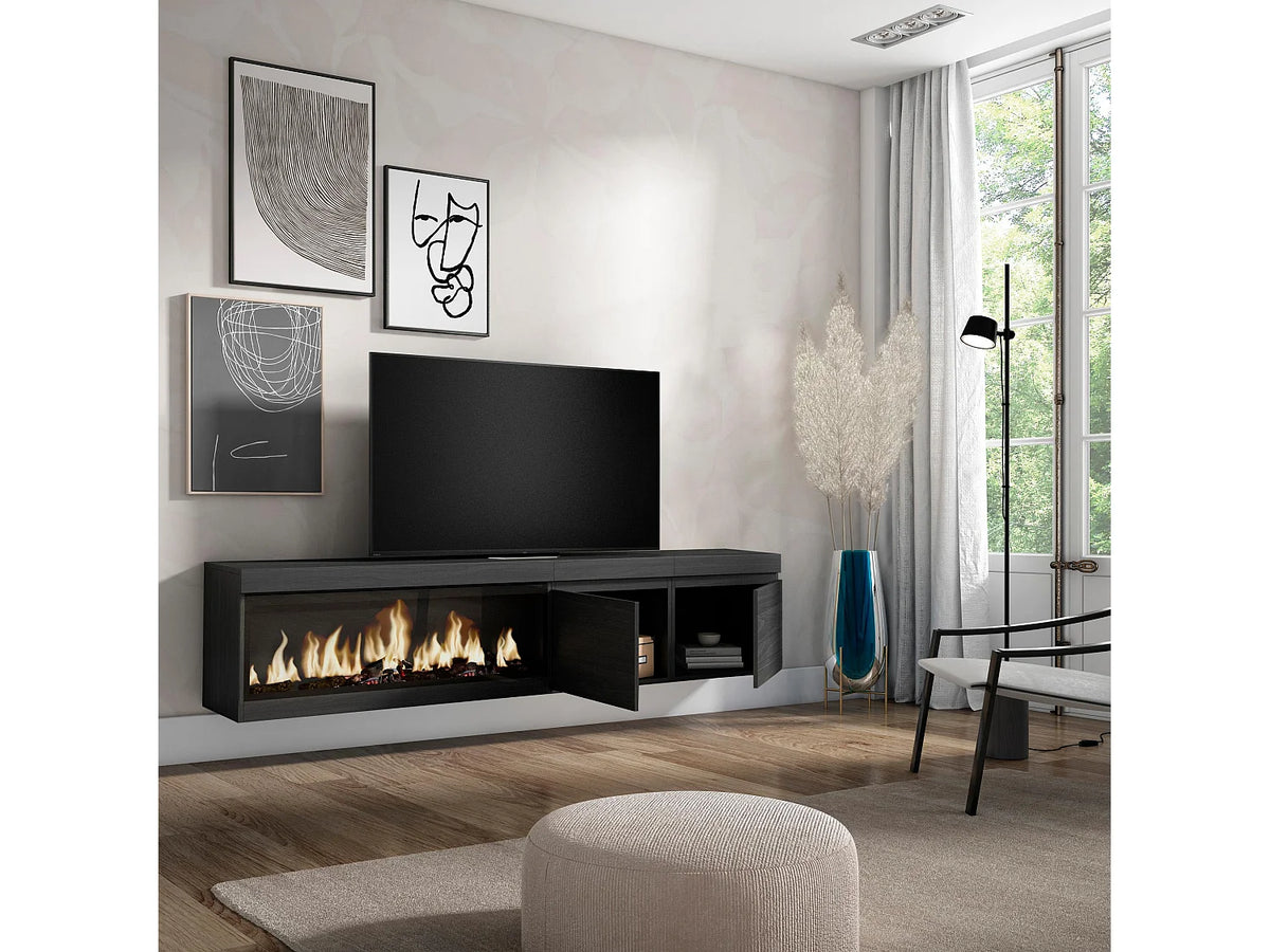 Meuble TV en Bois Noir 208 cm avec LED avec Cheminée - SKRAUT HOME vue 3