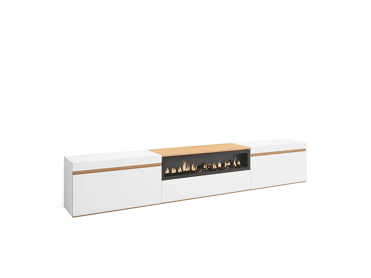 Meuble TV Effet Chêne Blanc 260 cm avec LED - SKRAUT HOME