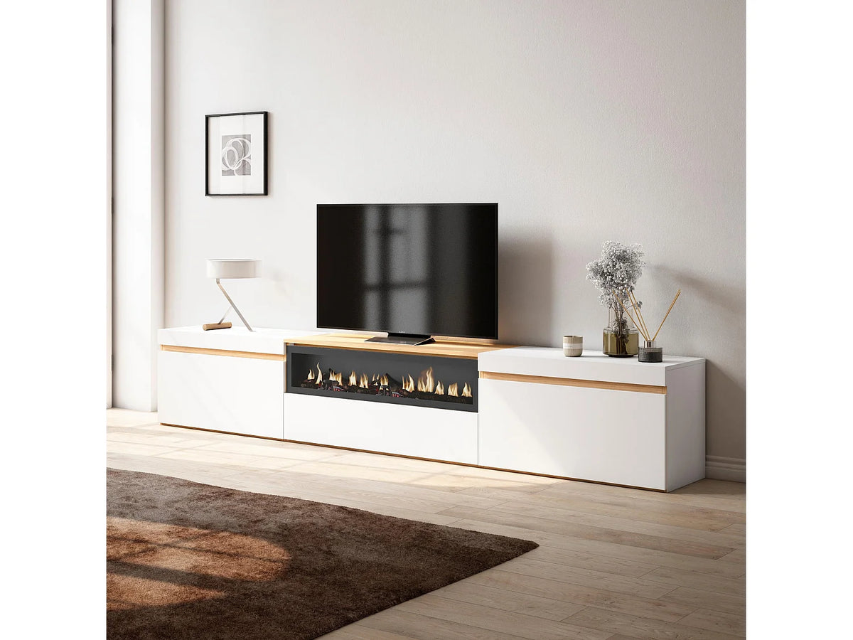Meuble TV Effet Chêne Blanc 260 cm avec LED - SKRAUT HOME vue 2