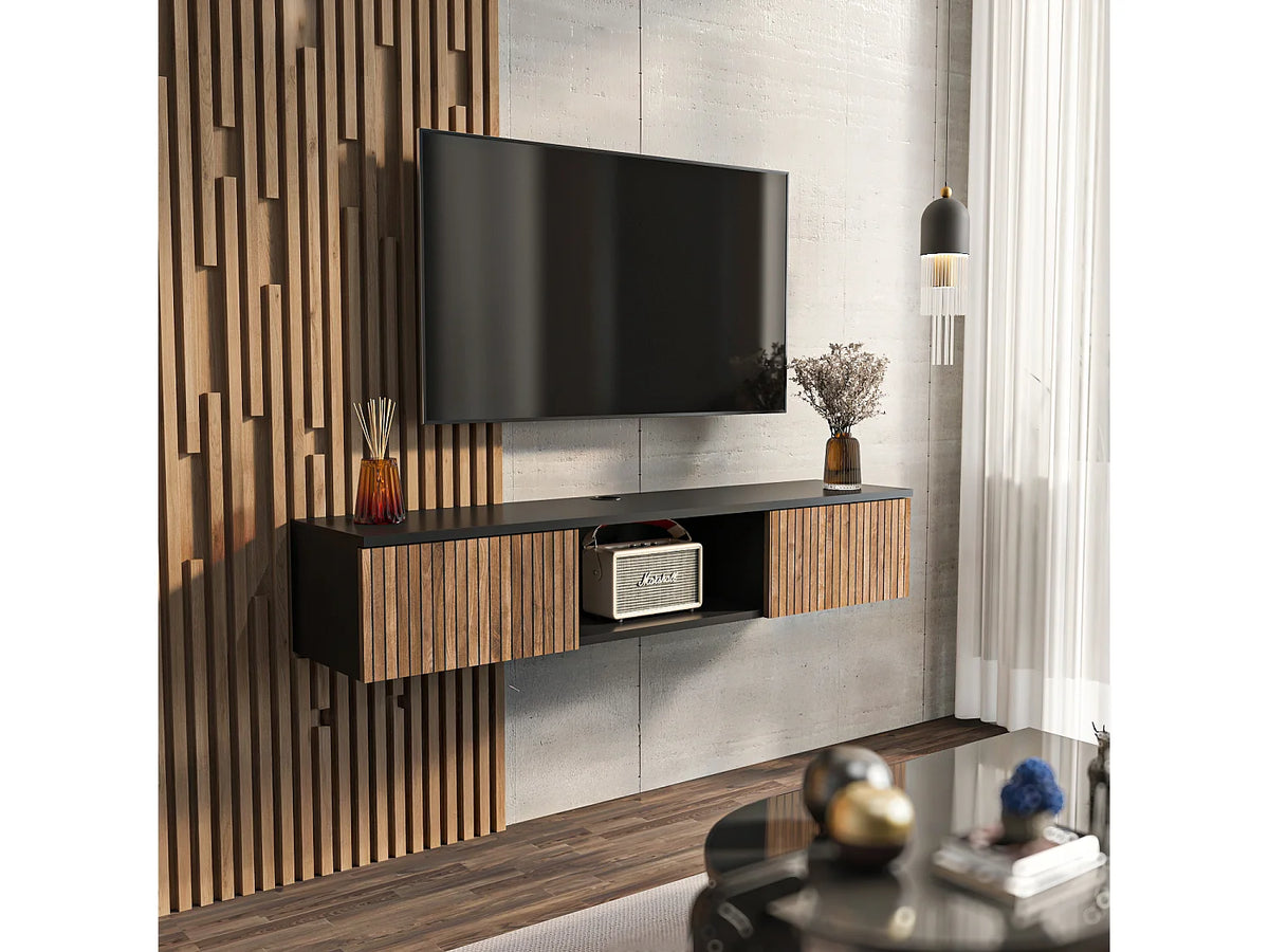 Meuble TV en Bois Noir - DECOROTIKA FR vue 2