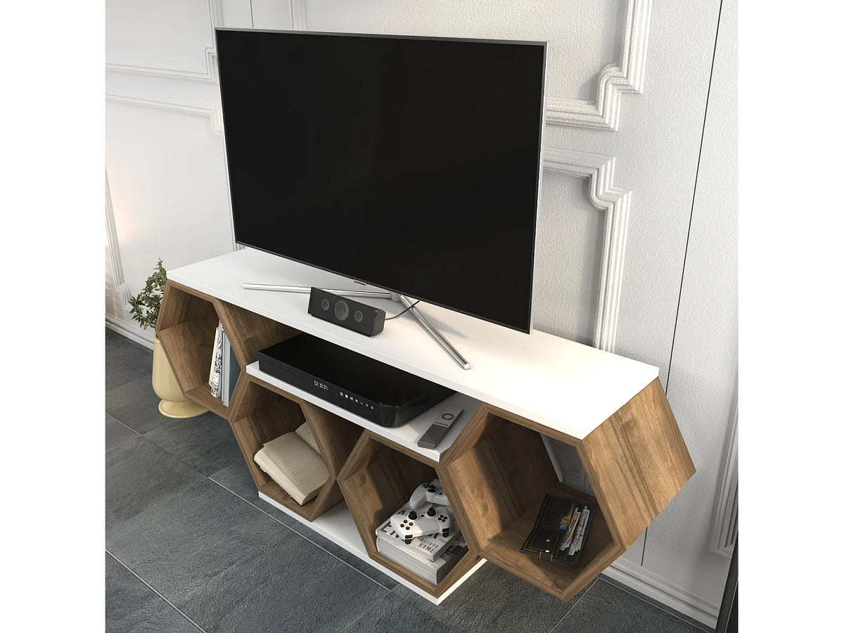 Meuble TV Blanc 120 cm - DECOROTIKA FR vue 4