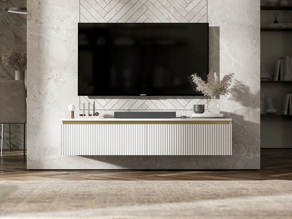 Meuble TV en Bois Blanc 140 cm - SELENE vue 2