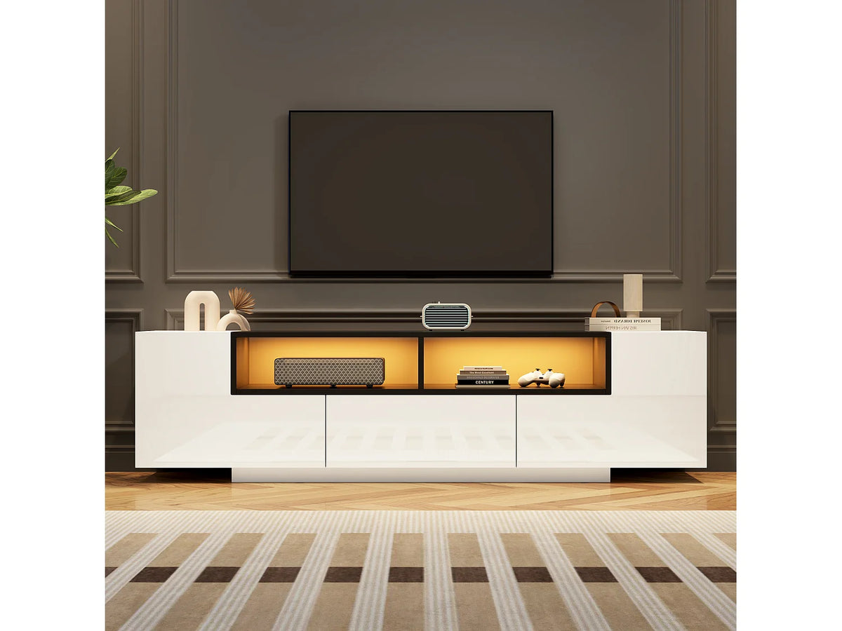 Meuble TV en Bois Blanc 180 cm 2 Portes - MODERNLUXE vue 3