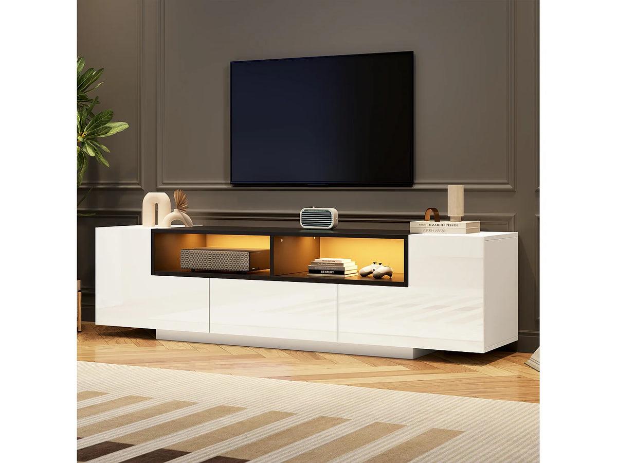 Meuble TV en Bois Blanc 180 cm 2 Portes - MODERNLUXE vue 4