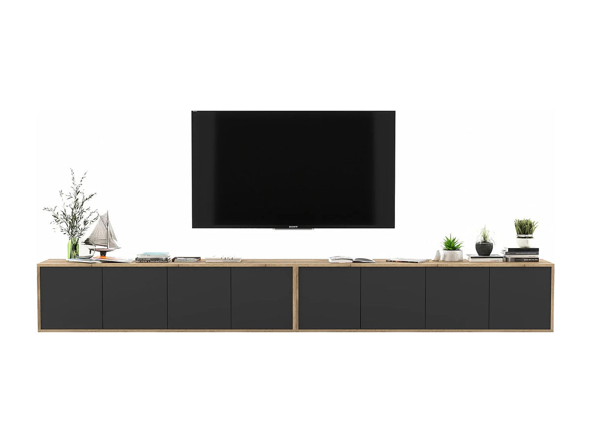 Meuble TV Suspendu Noir - APOLLO2 vue 2