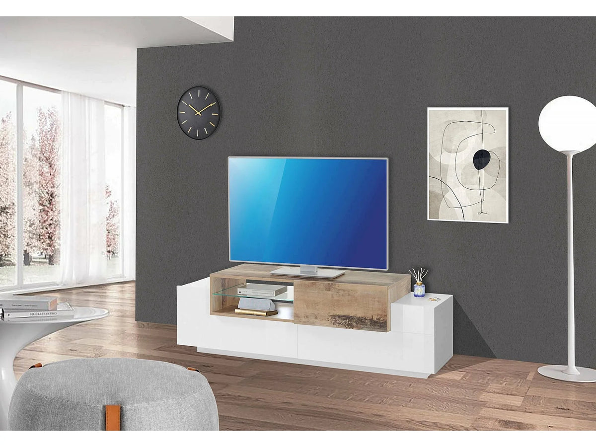 Meuble TV en Bois Blanc 160 cm - DMORA
