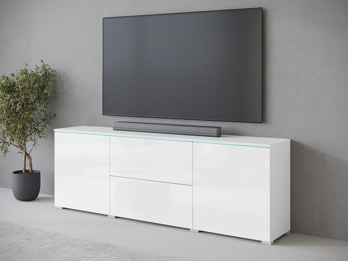 Meuble TV en Bois Blanc 180 cm avec LED - LAUREN MEBLE BE vue 2