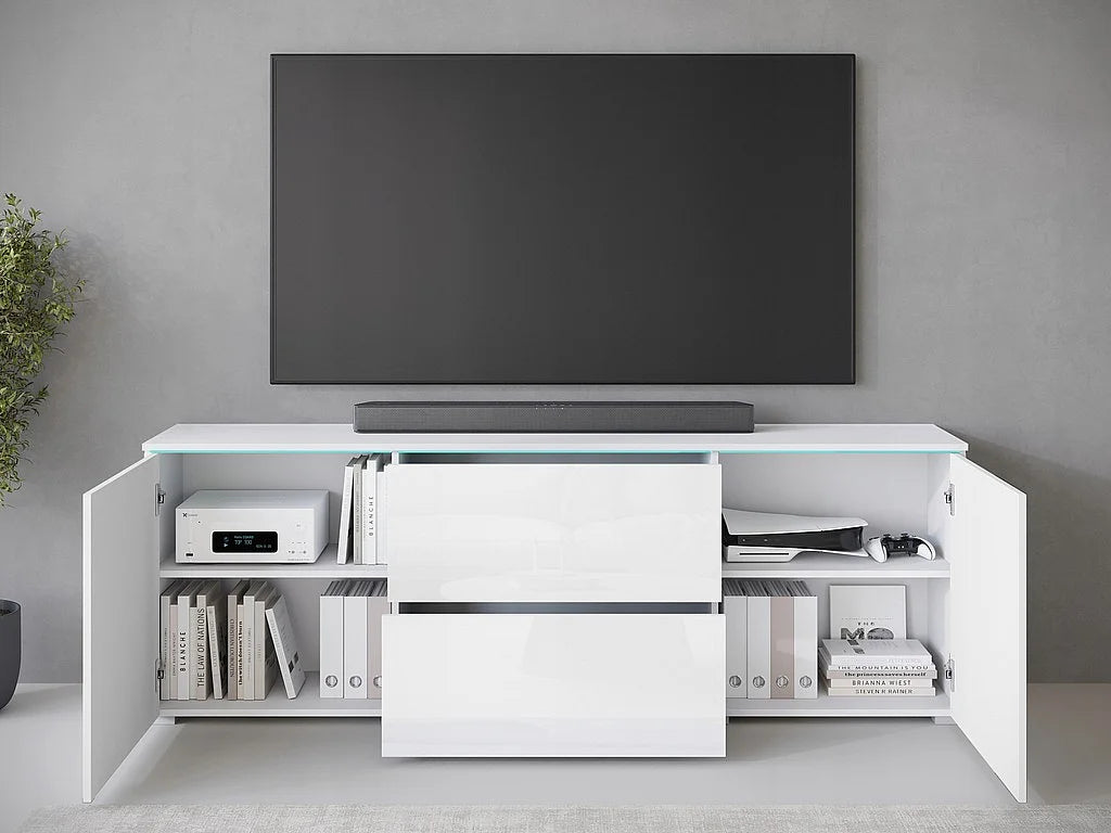 Meuble TV en Bois Blanc 180 cm avec LED - LAUREN MEBLE BE vue 5