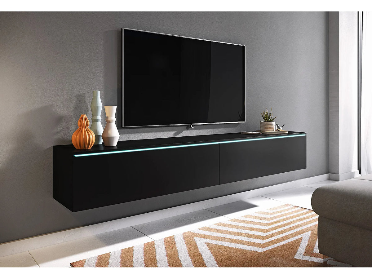 Meuble TV en Bois Noir 180 cm 2 Portes avec LED - LAUREN MEBLE BE vue 4