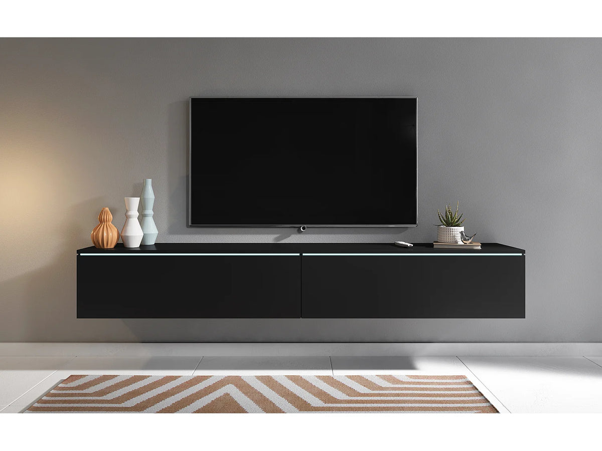 Meuble TV en Bois Noir 180 cm 2 Portes avec LED - LAUREN MEBLE BE vue 6