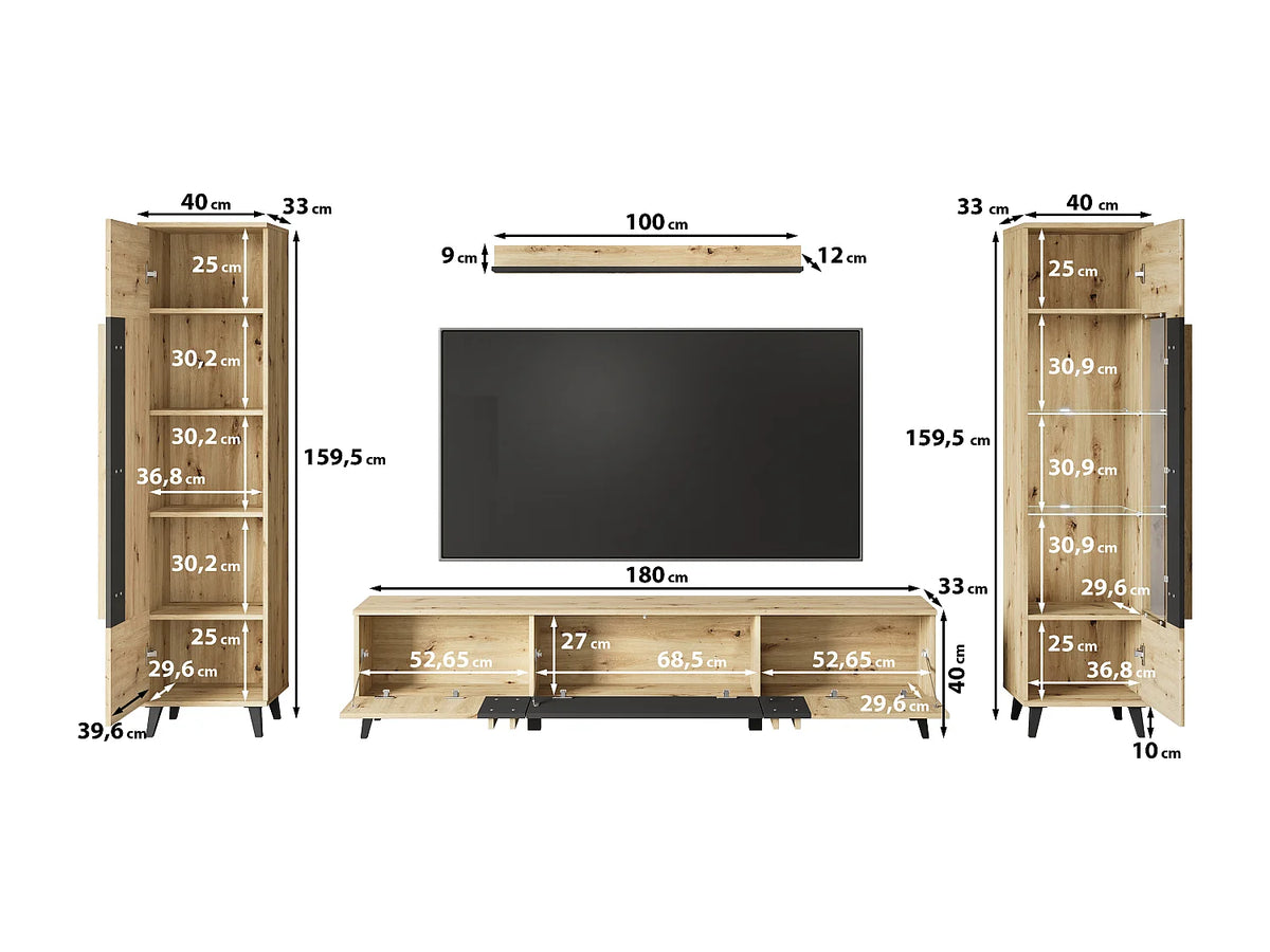 Meuble TV Suspendu Noir 260 cm - LAUREN MEBLE BE vue 5