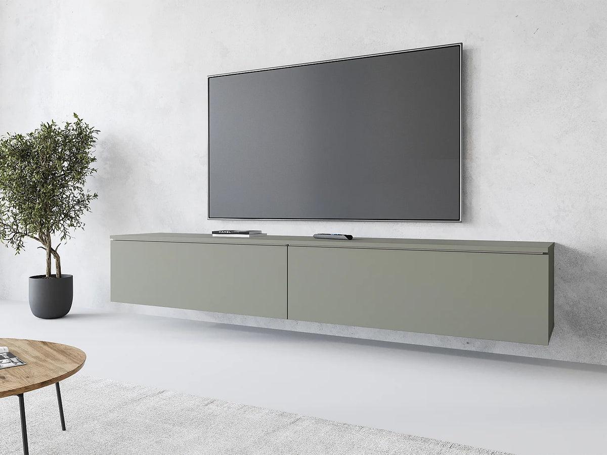 Meuble TV Suspendu en Bois 180 cm 2 Portes Vert - LAUREN MEBLE BE vue 2