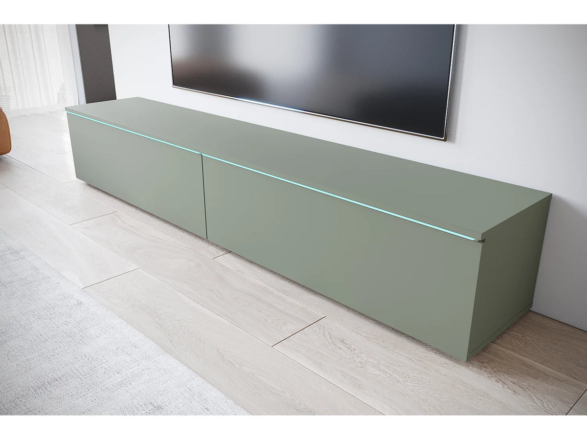 Meuble TV Suspendu en Bois 180 cm 2 Portes Vert - LAUREN MEBLE BE vue 3