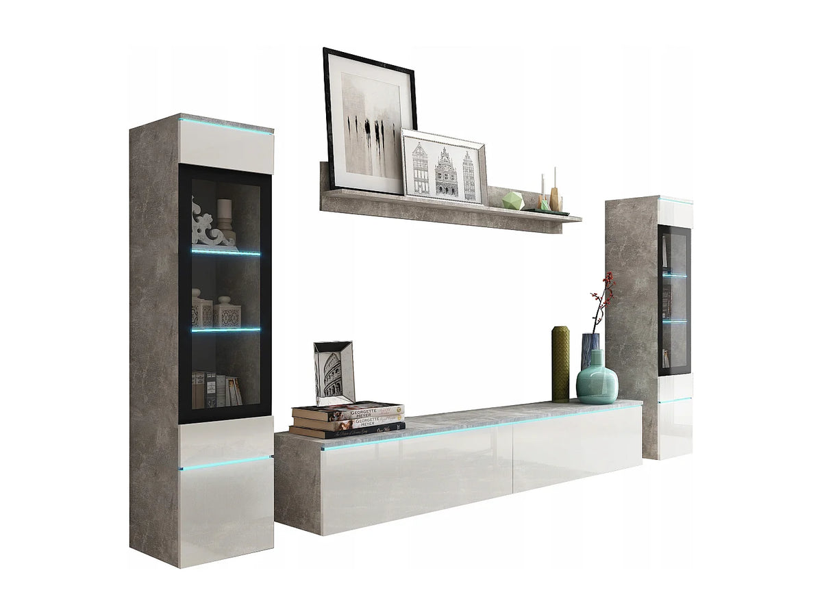 Meuble TV en Bois Blanc 240 cm avec LED - LAUREN MEBLE BE