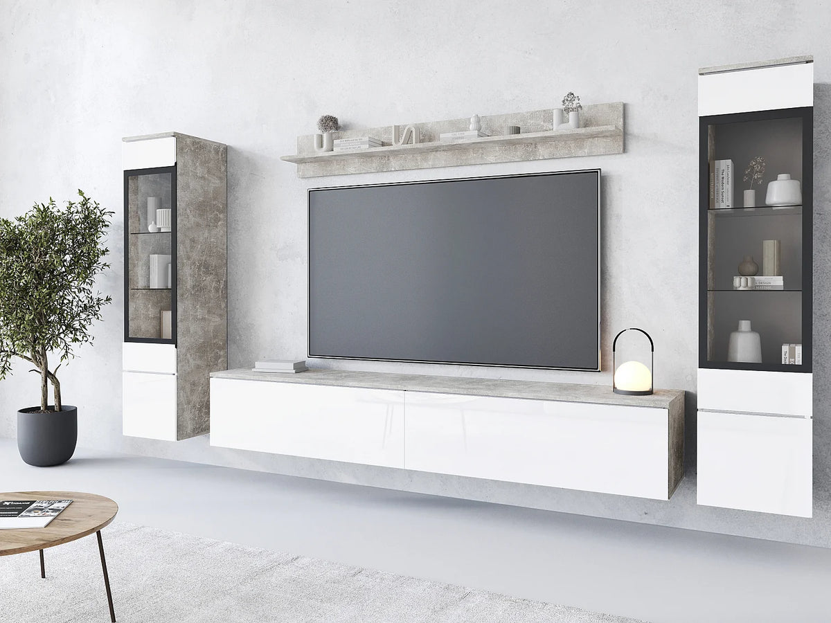 Meuble TV en Bois Blanc 240 cm avec LED - LAUREN MEBLE BE vue 2