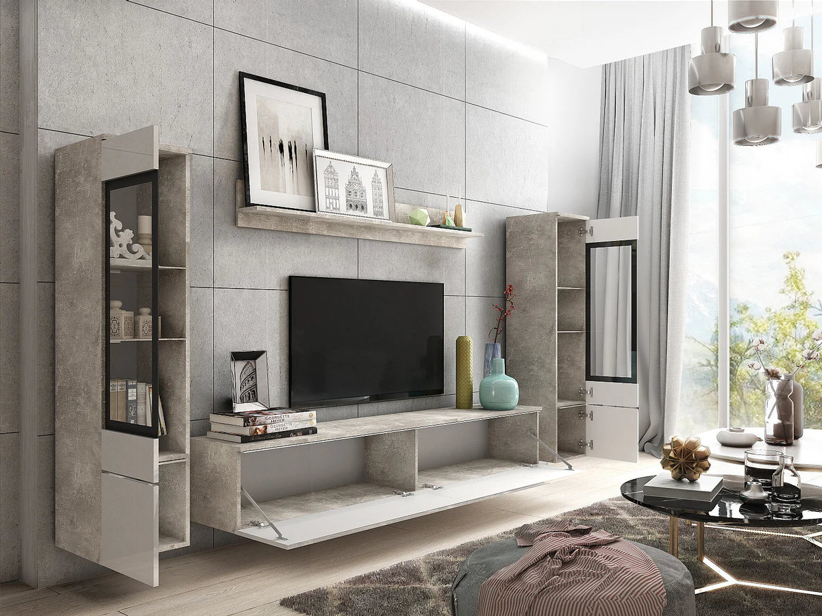 Meuble TV en Bois Blanc 240 cm avec LED - LAUREN MEBLE BE vue 3