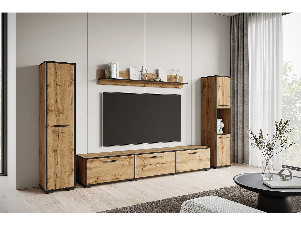 Meuble TV Suspendu Noir 240 cm Bois Clair Industriel - LAUREN MEBLE BE vue 2