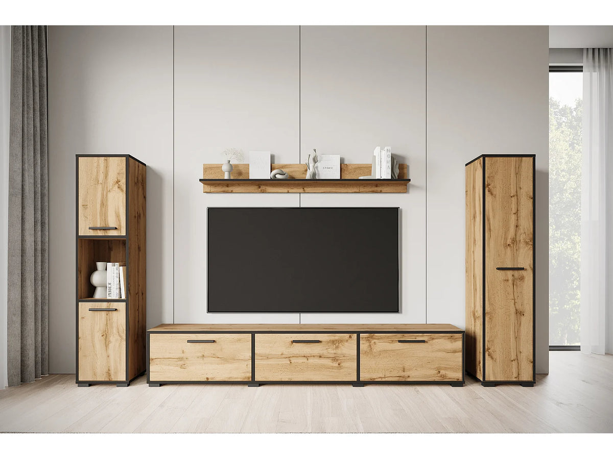 Meuble TV Suspendu Noir 240 cm Bois Clair Industriel - LAUREN MEBLE BE vue 4