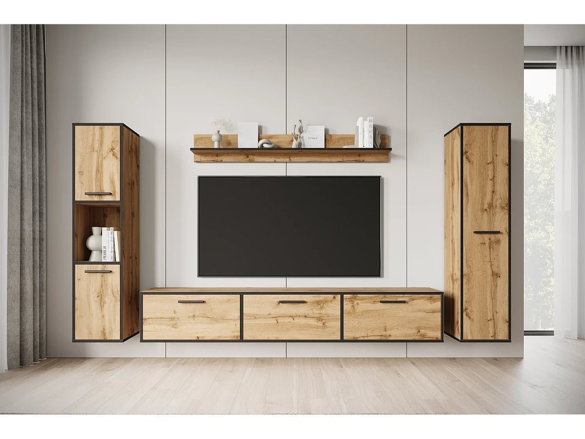 Meuble TV Suspendu Noir 240 cm Bois Clair Industriel - LAUREN MEBLE BE vue 6