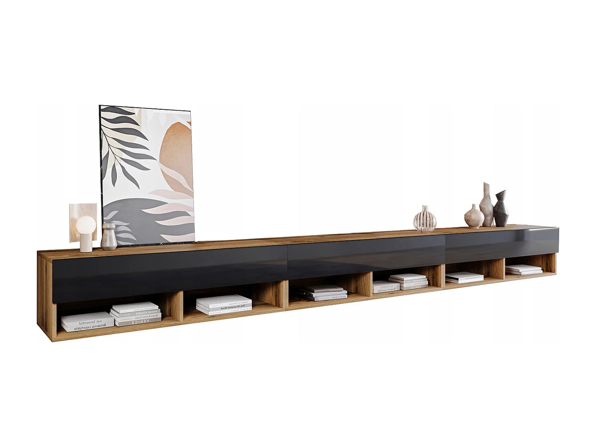 Meuble TV Suspendu Noir 300 cm - LAUREN MEBLE BE