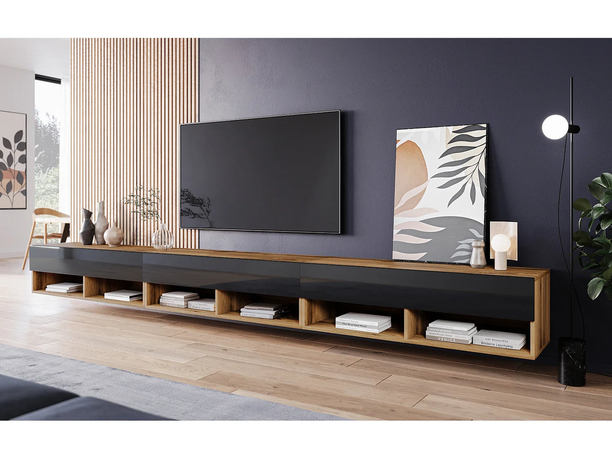 Meuble TV Suspendu Noir 300 cm - LAUREN MEBLE BE vue 3