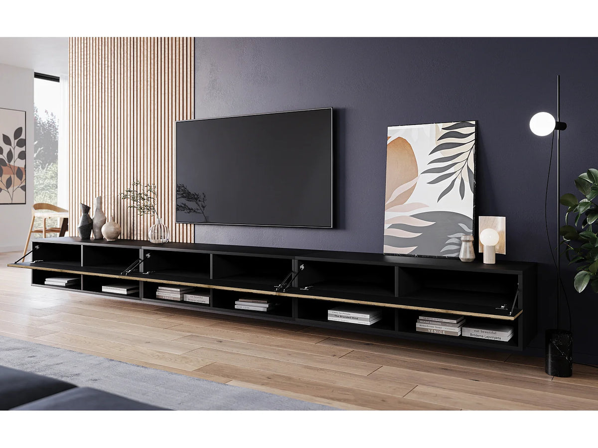 Meuble TV Suspendu Noir 300 cm - LAUREN MEBLE BE vue 4