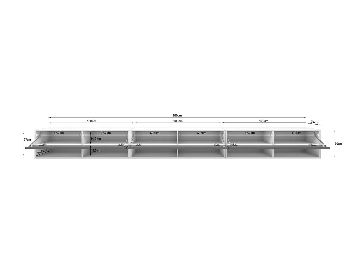 Meuble TV Suspendu Noir 300 cm - LAUREN MEBLE BE vue 5