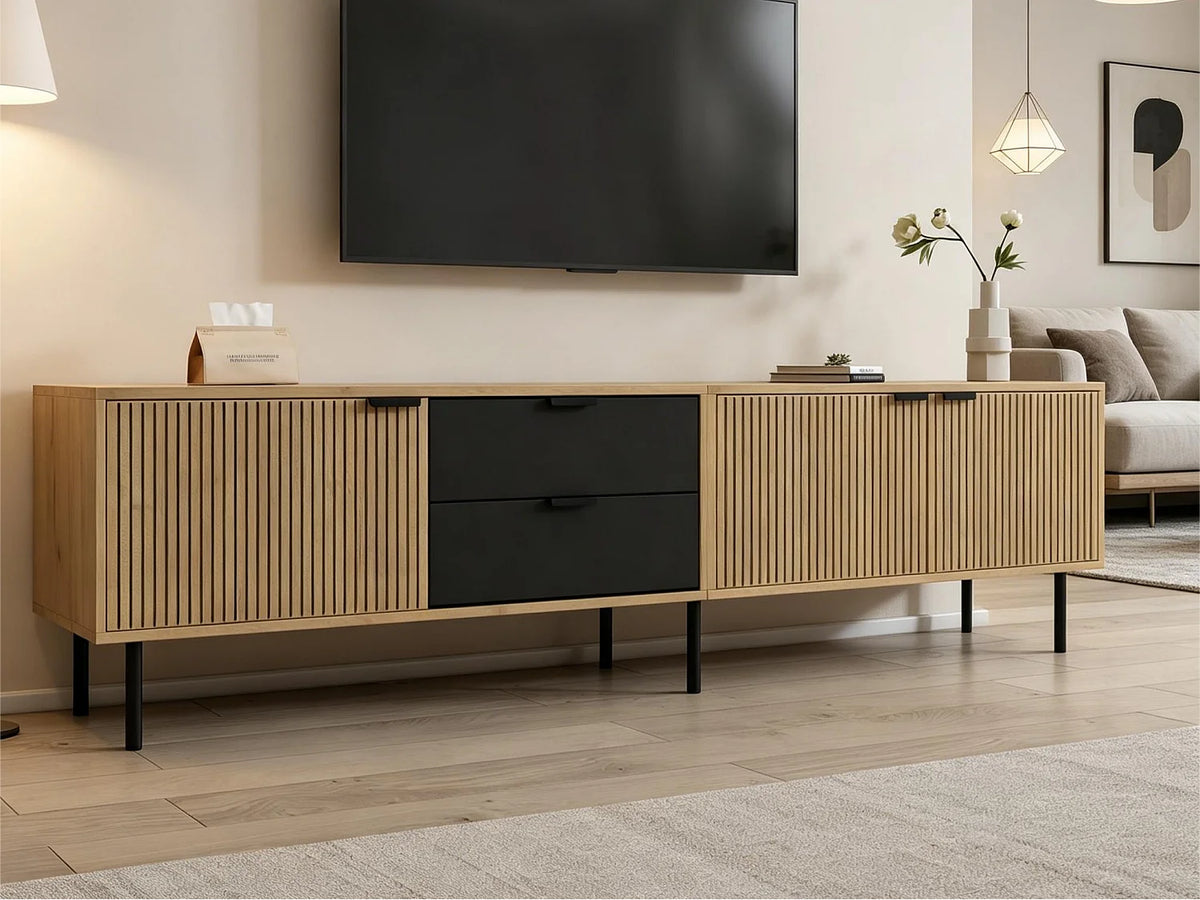 Meuble TV en Bois Noir 208 cm - MODERNLUXE