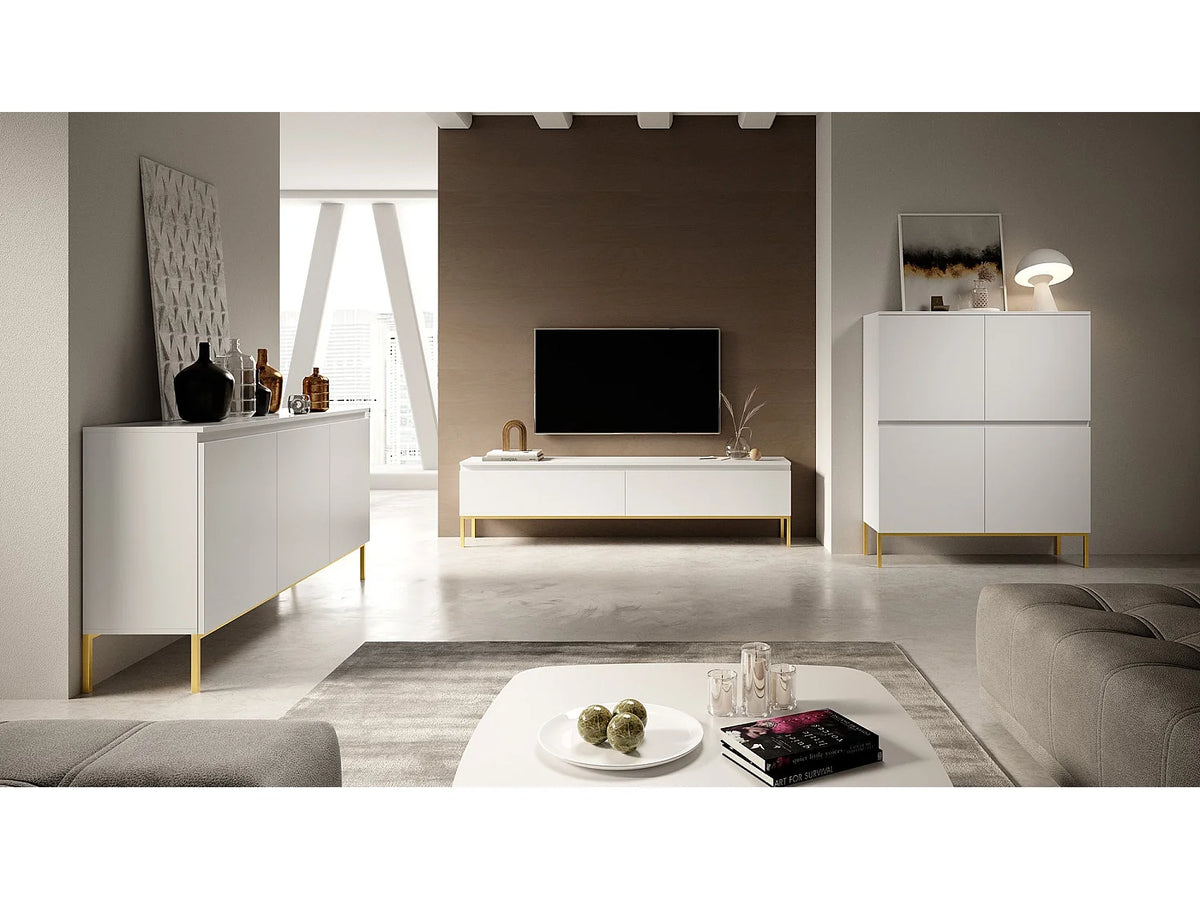 Meuble TV en Bois Blanc 150 cm Doré - BEMMI vue 2