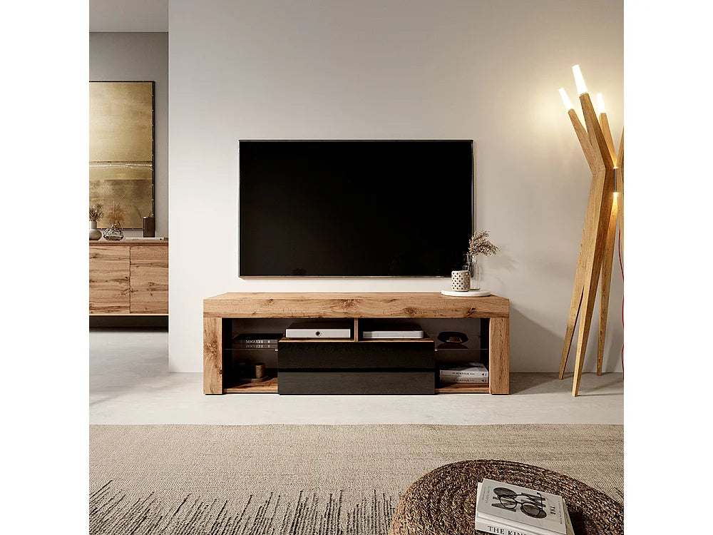 Meuble TV Effet Chêne Noir - BIANKO