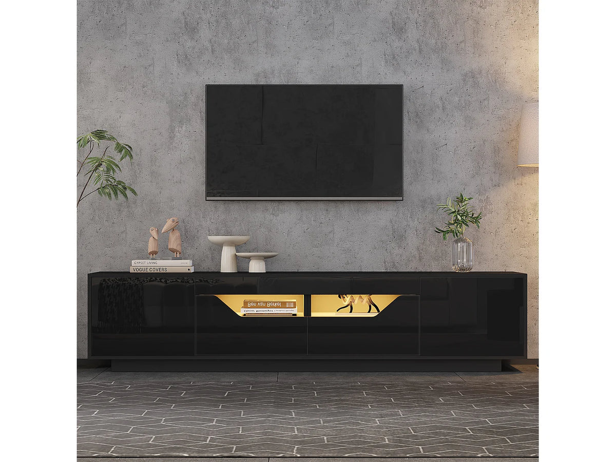 Meuble TV en Bois Noir 180 cm 2 Portes 2 Tiroirs - MODERNLUXE vue 2