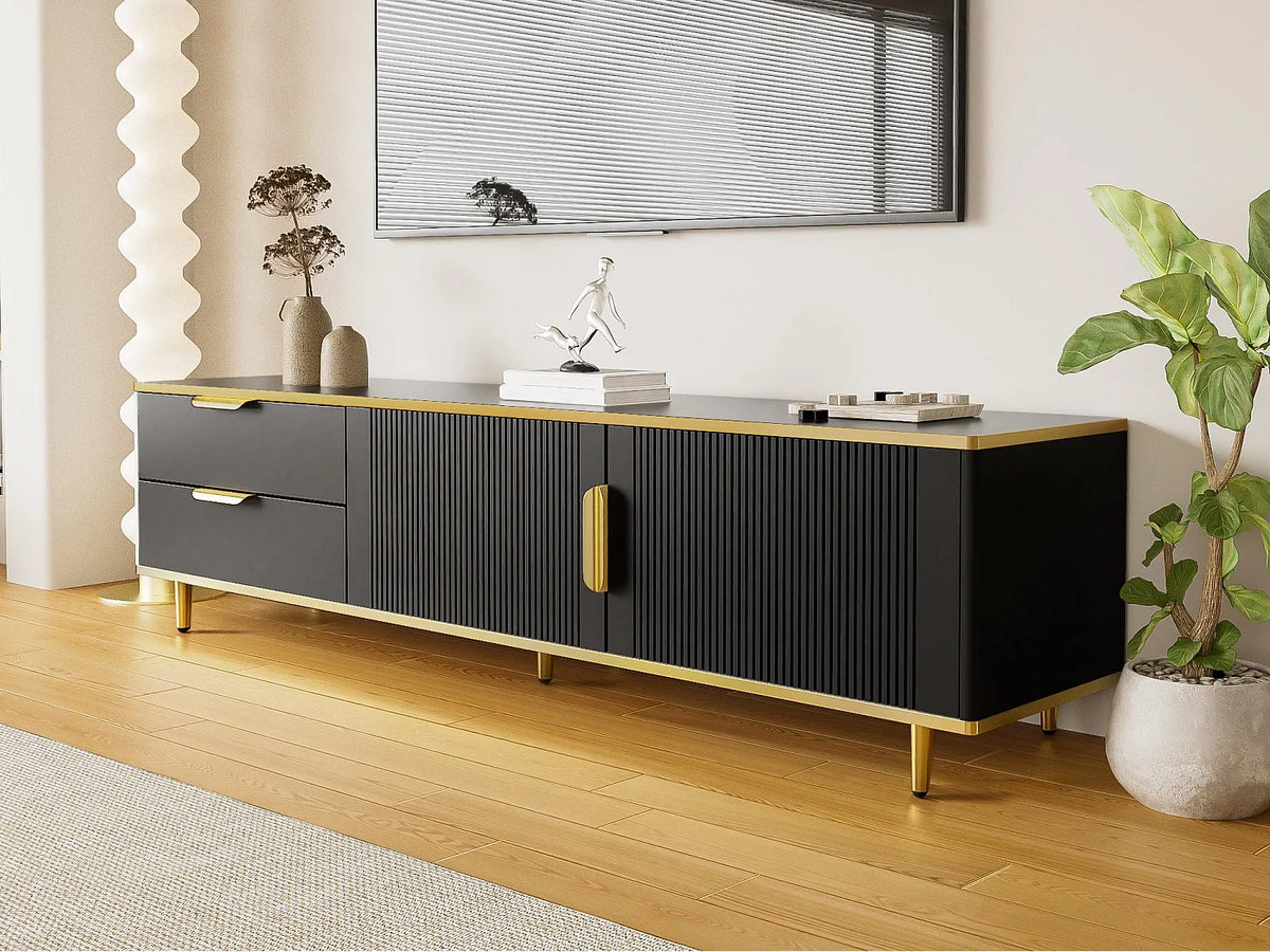 Meuble TV en Bois Noir 175 cm 2 Portes - MODERNLUXE