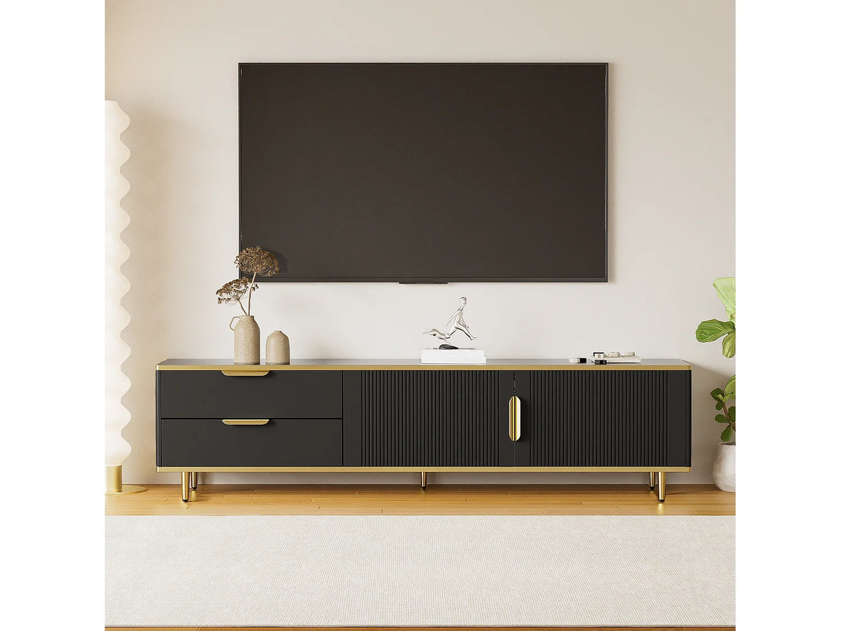 Meuble TV en Bois Noir 175 cm 2 Portes - MODERNLUXE vue 2
