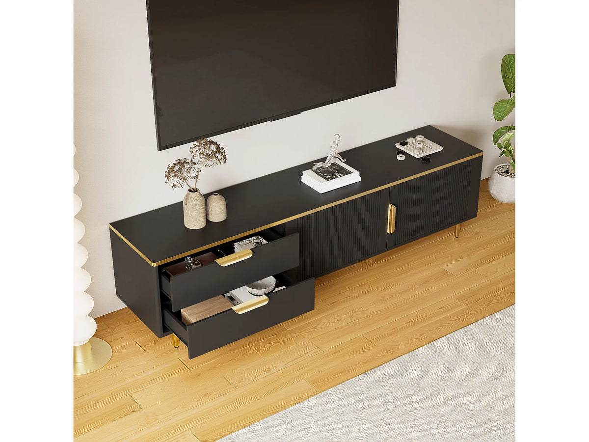 Meuble TV en Bois Noir 175 cm 2 Portes - MODERNLUXE vue 5